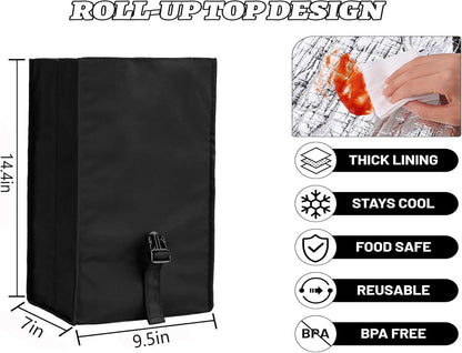 Insulated Foldable Lunch Bag- Lightweight Portable with Adjustable Shoulder Strap Lunch Box for Men, Women, Office, Work, Picnic, Hiking and Beach (Black(Soft Fabric))