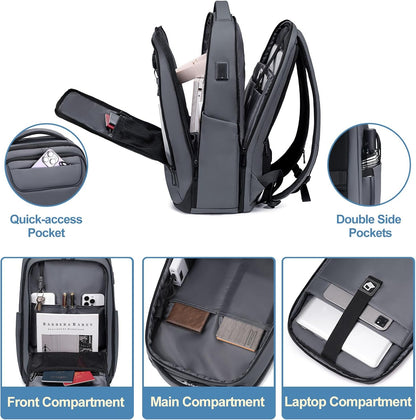 FENRUIEN Work Backpack for Men,Water Resistant Smart Backpack with USB Charging Port,Grey Laptop Bag 15.6 Inch