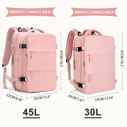 coowoz Large Travel Backpack For Women Men, Carry On Backpack,Hiking Backpack Waterproof Outdoor Sports Rucksack Casual Daypack Expandable Heavy Duty Extra large Backpack Pink Expansion