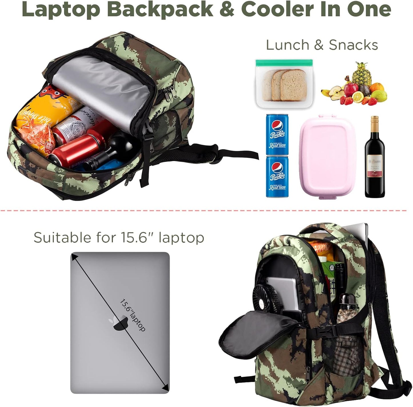 OUTXE Cooler Backpack Insulated 22L Lunch Backpack Cooler Bag Daily Backpacks Work and Travel-Camo