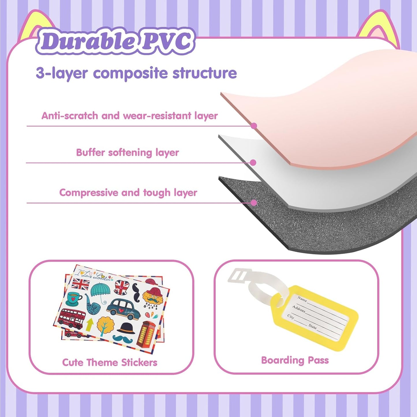 20" Ride-On Travel Suitcase for Kids, Cute Ear Toddler Carry on Luggage with Spinner Wheels, Children Rolling Trolly Luggage with Combination Lock (Pink)