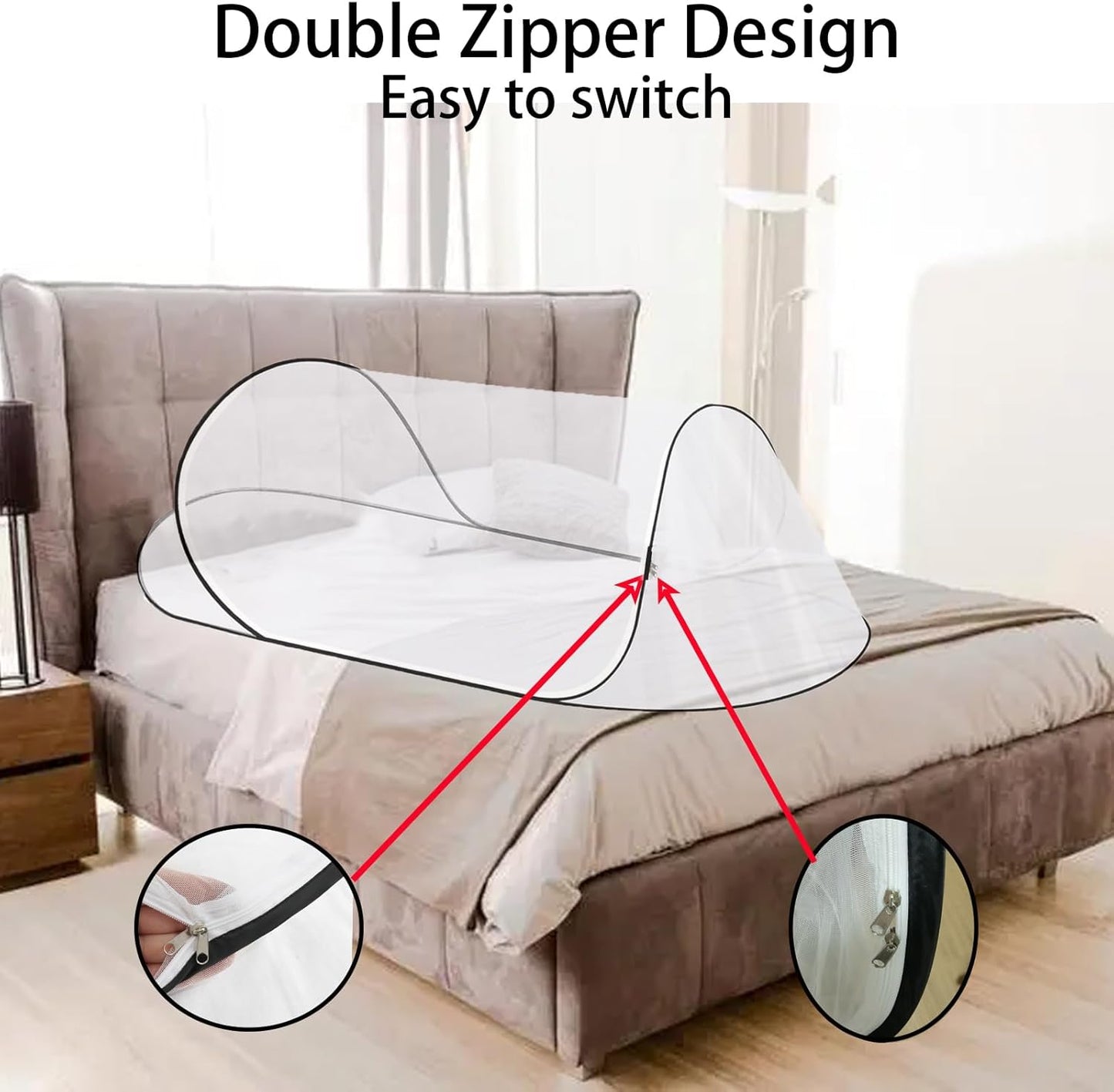 CMINGJ Large Pop Up Mosquito Tent, Portable Foldable Mosquito Net for Bed Camping Travel Patio，Mosquito Net for Adults Baby (78 * 31 * 22inch) (Black Fixed Size)