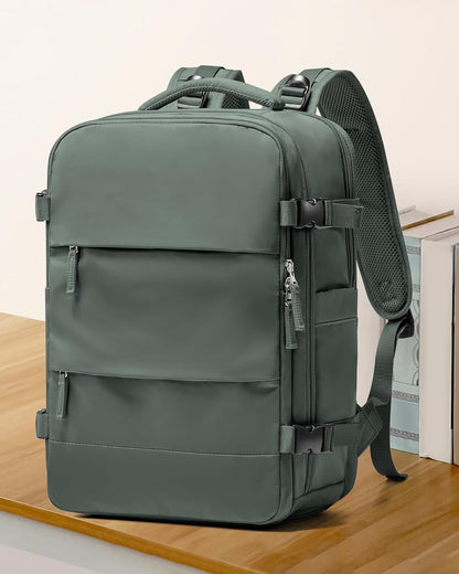 coowoz Large Travel Backpack For Women Men,Carry On Flight Approved,Hiking Waterproof Outdoor Rucksack Casual Daypack Fit 15.6 Inch Laptop Shoes Compartment (Olive Green)