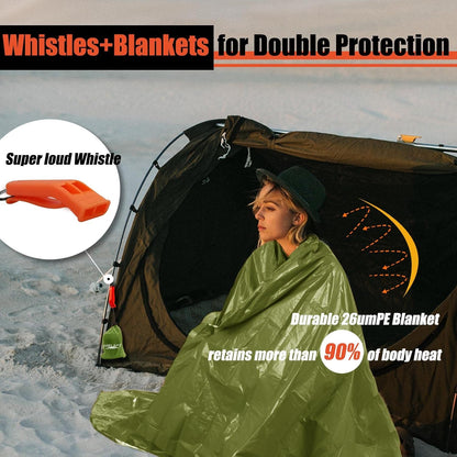 Frelaxy Emergency Blanket 2-Pack/4-Pack, Extra-Thick Extra-Large Space Blankets with Whistles, Storage Pouchs, and EVA case