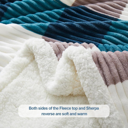 PU MEI Sherpa Blanket Twin Plaid Thick Bed Blanket, 90”*80” Super Soft Flannel Fuzzy Fleece Reversible Velvet Plush Warm Blanket for Couch (Teal Check, 80"*90")