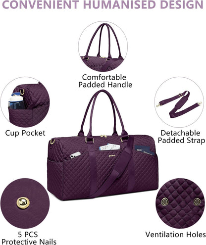 Weekender Travel Duffle Bag for Women - Carry on Bag with Shoe Compartment Overnight Bags with Toiletry Bag Wet Pocket Weekend Traveling Yoga Gym Hospital Bags for Labor and Delivery Purple