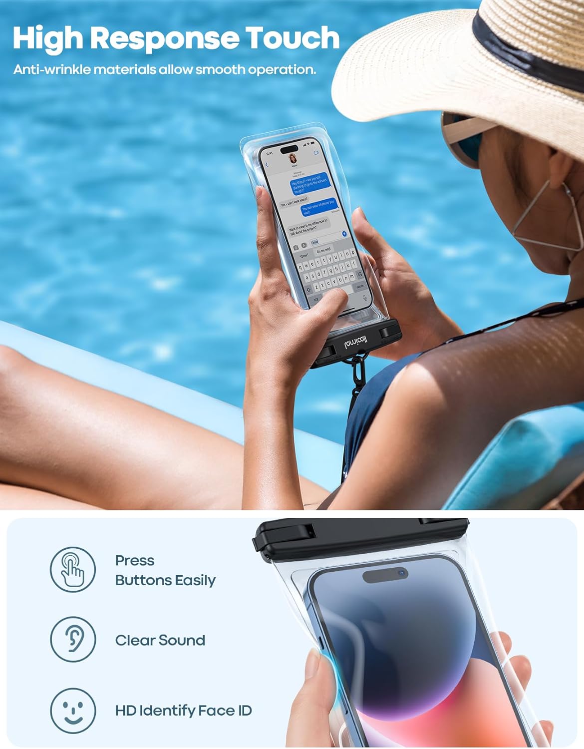 Lamicall 2PCS Waterproof Phone Pouch Floating - [Soft 3D Seamless Design] IPX8 Water Proof Cell Phone Case for Beach, Protector for iPhone, 4-7" Devices, Dry Bag Beach Essentials for Cruise Travel