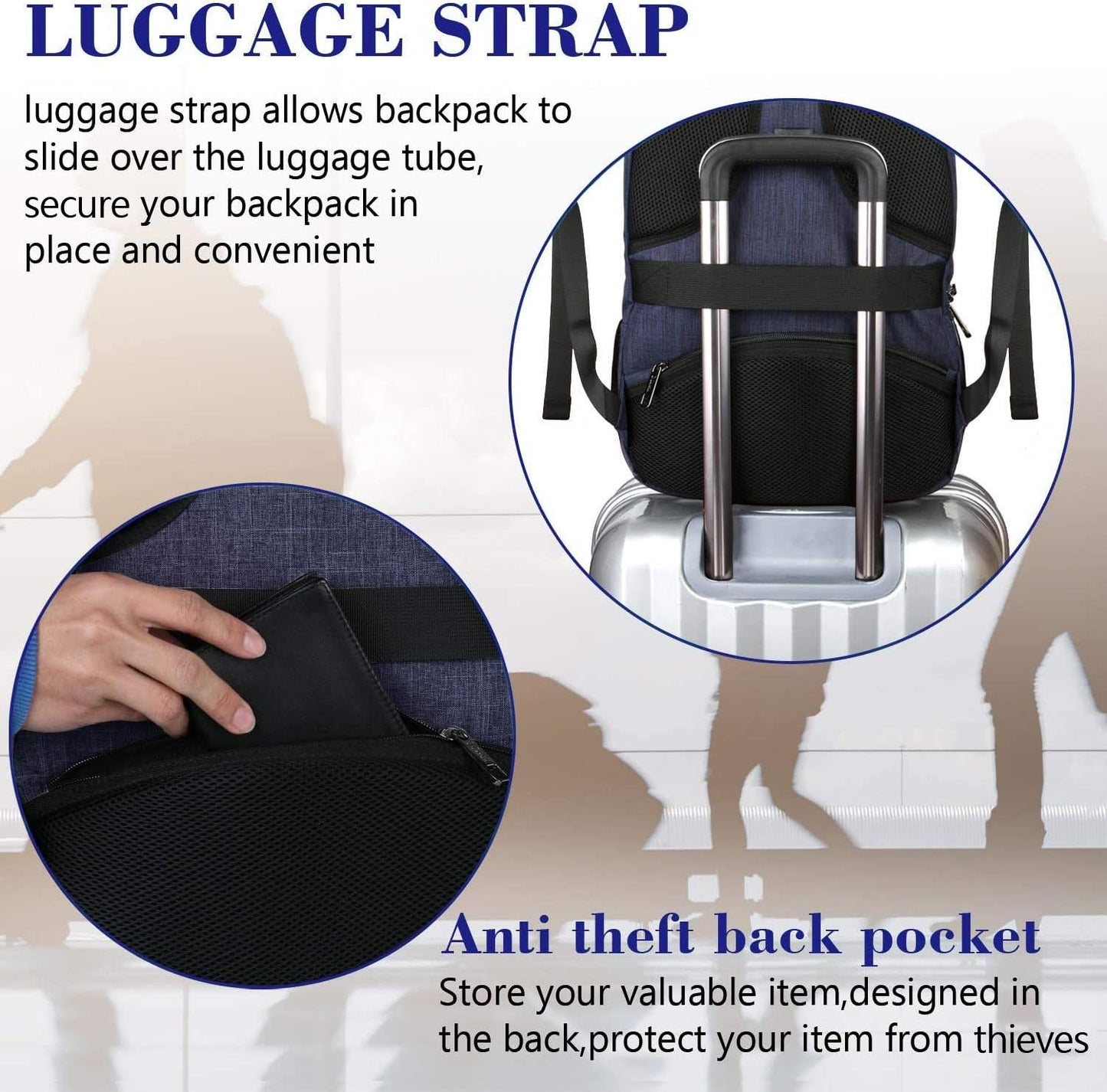 MATEIN Large College Backpack, Sturdy Computer Backpack with USB Charging Port Fits 17 inch Notebook, Carryon Luggage Travel Laptop Bag for Business Men and Women Christmas New Year Gift, Blue