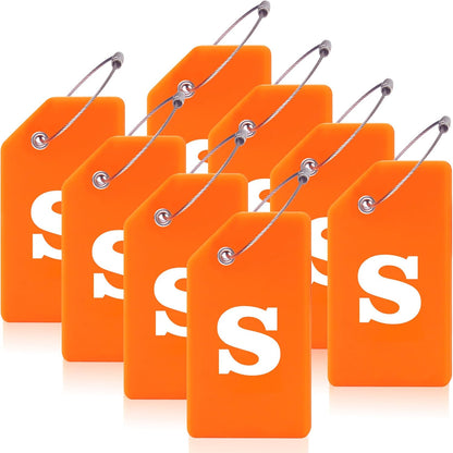 8 Pcs Luggage Tags for Suitcases, 26 Initial Letter Travel Luggage Baggage Identification Labels ID Tags Fully Bendable Tags with Stainless Steel Loop (Letter S, Orange)