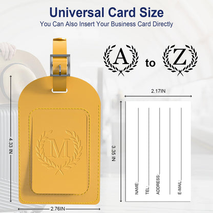 FESAS 3 Pack A-Z Alphabet Luggage Tags - Faux Leather Suitcase Tags with Privacy Cover & Replaceable Card - Initial Letter Monogram for Bags (Yellow)