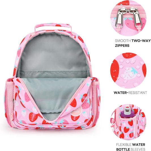 mibasies Toddler Backpack for Girls 2-4: Cute Kids Backpacks for Girls - Preschool Kindergarten Backpack - Assorted Strawberry Pink