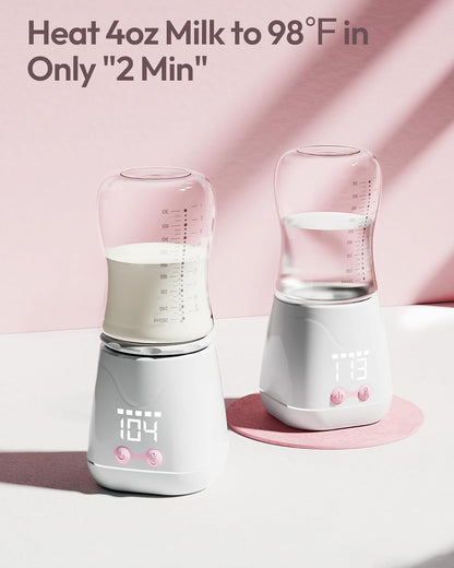 Portable Bottle Warmer, w-maxa Fast Baby Bottle Warmer for Travel with Glass Bottle & 4 Adapters, Rechargeable Bottle Warmer On The Go with Precise Temperature Control for Breastmilk, Formula