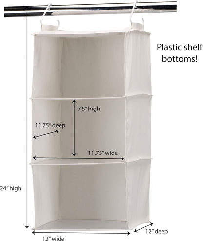 Household Essentials 311342 Hanging Closet Organizer | 3 Pocket Shelves | Natural Canvas