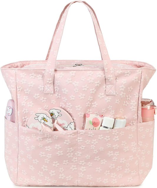 LEDAOU Large Beach Tote Bag Women Waterproof Sandproof Zipper Beach Tote Bag for Pool Gym Grocery Travel with Wet Pocket