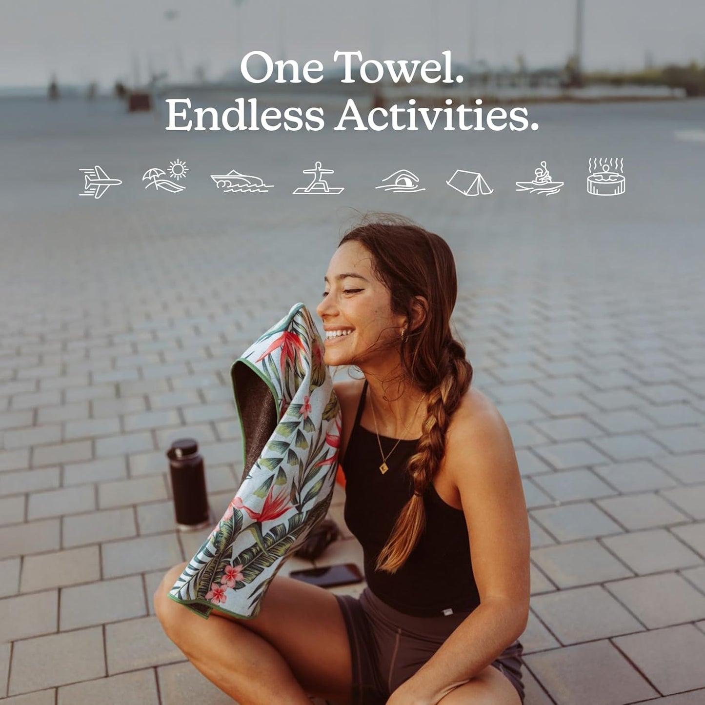 Nomadix Mini Towel - Perfect for Beach, Pool, Travel, Camping, Yoga - Made with Recycled Materials - Super Absorbent - Sand Resistant - Palms Pink - 16x40