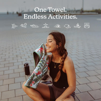 Nomadix Mini Towel - Perfect for Beach, Pool, Travel, Camping, Yoga - Made with Recycled Materials - Super Absorbent - Sand Resistant - Palms Pink - 16x40