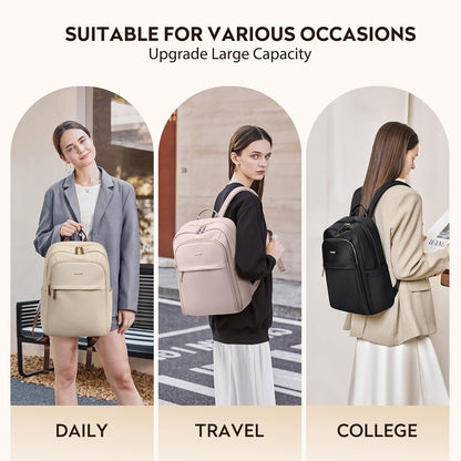 Hiking Travel Backpack for Women Casual Business Weekender Multilayer Laptop Bag,16 Inch,Apricot