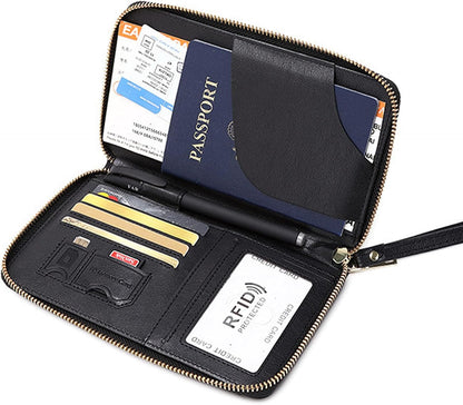 Multi-Function RFID Travel Passport Wallet with Phone Pocket - Ultimate Passport Holder for Women & Men | Holds Phones, Passports, Cash, Cards & Boarding Passes (Black)