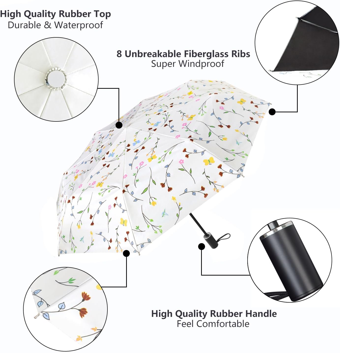 Cuby UV Sun Umbrella Compact Folding Umbrella lightweight Portable Manual Travel Umbrella for Rainproof & 99% UV Protection with Black Anti-UV Coating