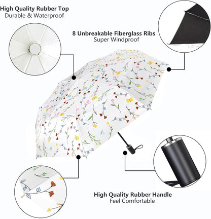 Cuby UV Sun Umbrella Compact Folding Umbrella lightweight Portable Manual Travel Umbrella for Rainproof & 99% UV Protection with Black Anti-UV Coating