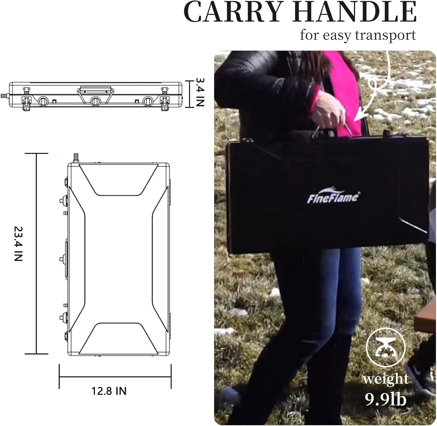 Camping Stove, 3 Burners Propane Portable Camp Stove with Regulator, Push-Button Instant Ignition, Adjustable Burners & Wind Guards for Car BBQ Picnics Outdoor Cooking (BLACK-20400 BTUs)