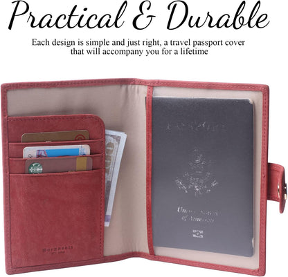 Genuine Leather Passport Case, RFID Passport Cover with Credit Card Holder for Women and Men Family ID Travel
