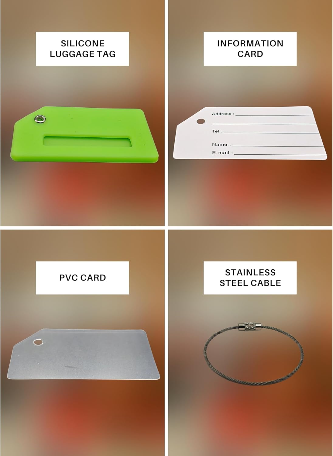 5 Pack Silicone Luggage Tag with Stainless Loop and Name Id Card, Perfect for Suitcases, Handbags and Luggage