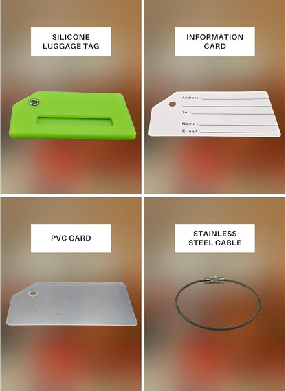 5 Pack Silicone Luggage Tag with Stainless Loop and Name Id Card, Perfect for Suitcases, Handbags and Luggage