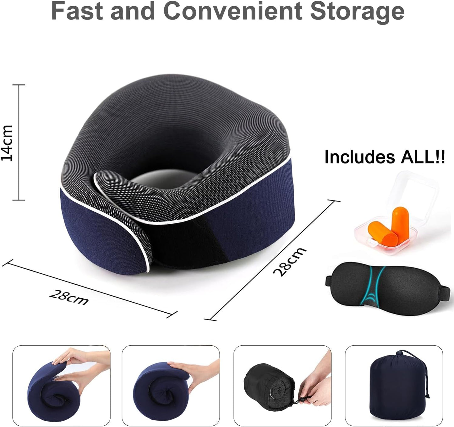 Travel Neck Pillow, Best Memory Foam Airplane Pillow for Head Support Soft Adjustable Pillow for Plane, Car & Home Recliner Use (Blue)