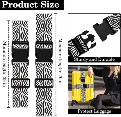 Zebra Luggage Straps for Suitcases TSA Approved, Luggage Identifiers for Suitcase, Adjustable Suitcase Strap for Baggage Security with Cute Patten, Travel Necessary Accessories (2Pack)