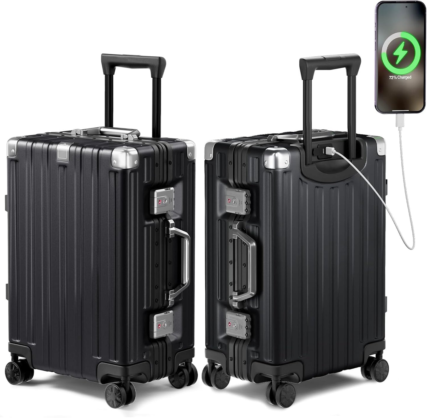 Krute Aluminum Frame Carry On Luggage 20 Inch Zipperless Luggages USB Charger Hardside PC Suitcase With Spinner Wheels Airline Approved Hard Shell Suitcases with TSA Lock (1 Piece)