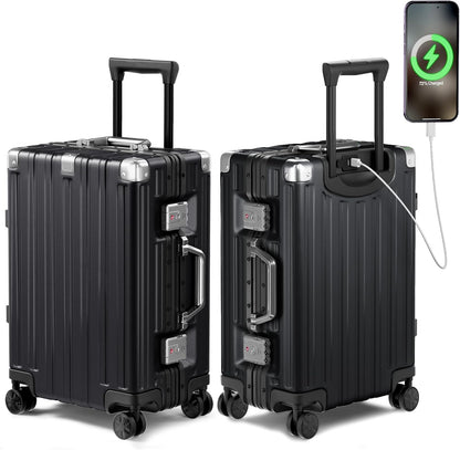 Krute Aluminum Frame Carry On Luggage 20 Inch Zipperless Luggages USB Charger Hardside PC Suitcase With Spinner Wheels Airline Approved Hard Shell Suitcases with TSA Lock (1 Piece)