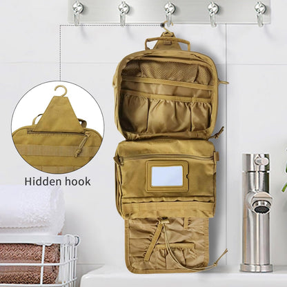 SUNRISING Toiletry Bag for Men Hanging Travel Toiletries Organizer Dopp Kit Toiletry Bags Shaving Hygiene Bag, Durable Bathroom Essentials Men's Toiletry Bag for Short Trips & Camping - Khaki