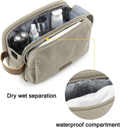 BAGSMART Toiletry Bag for Men, Canvas Travel Toiletry Organizer Dopp Kit Water-resistant Shaving Bag for Toiletries Accessories,Beige-Medium