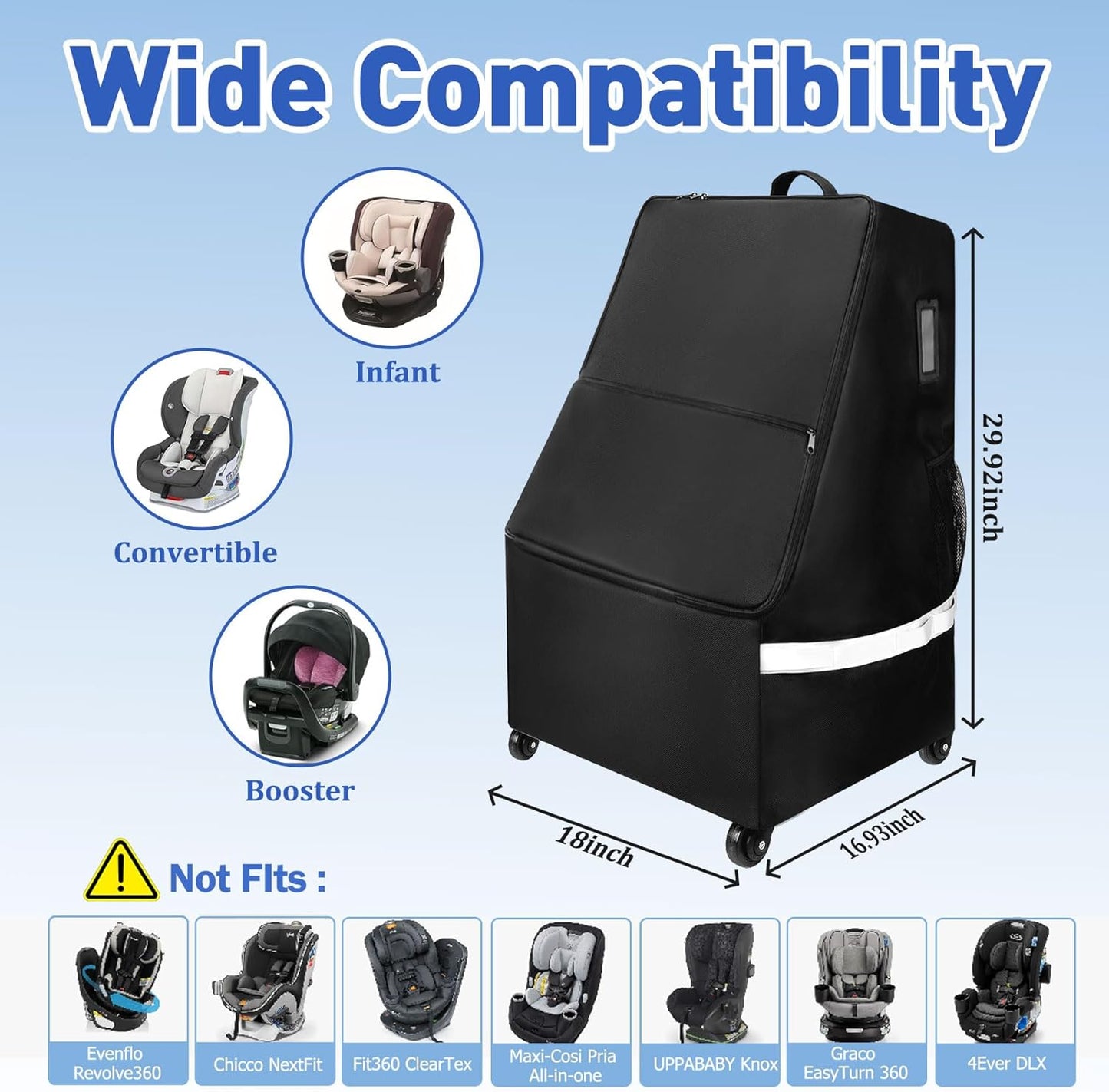 Upgrade Car Seat Travel Bag for Airplane With Wheels, Carseat Travel Bag for Airplane, Car Seat Travel Bag With Wheels, Wheeled CarSeat Travel Bag For Graco for Heavy-Duty Protection for Air Travel