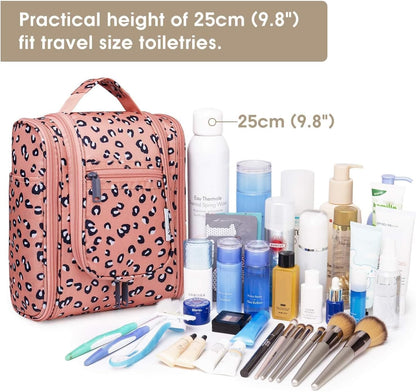 Narwey Cheetah Small Hanging Toiletry Bag Women Travel Makeup Bag Organizer Toiletries Bag for Travel Size Essentials Accessories Cosmetics (Medium, Orange Leopard)
