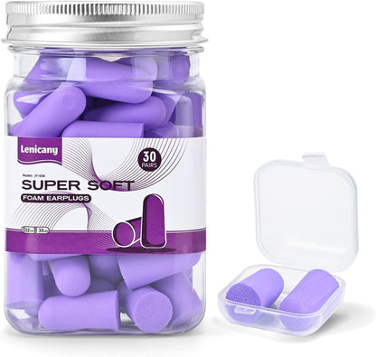 30Pair Soft Foam EarPlugs, 32dB Disposable Sound Blocking Noise Cancelling Ear Plugs for Concerts Loud Music/Shooting Guns/Work Construction, Hearing Safety Protection(Purple)