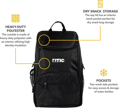 RTIC 15 Can Lightweight Backpack Cooler Soft Insulated Portable Bag for Lunch, Beach, Drink, Beverage, Travel, Camping, Picnic, Car, Hiking,