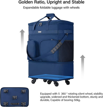 Hanke Expandable Collapsible Luggage with Wheels Suitcase Luggage Rolling Travel Bag Duffel Bag for Men Women Lightweight Suitcase Large Capacity Luggage with Spinner Wheel (Blue)