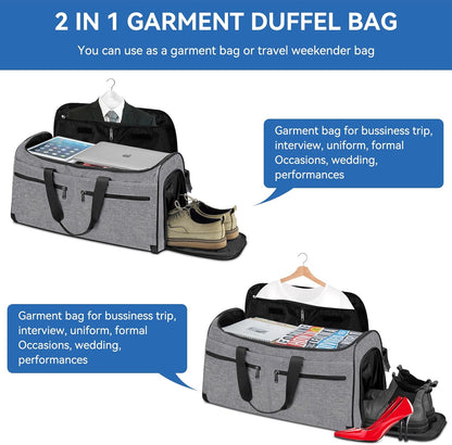 Carry on Garment Bag for Travel, Bukere Convertible Travel Duffel Suit with Shoe Compartment, Detachable Shoulder Strap, 2 in 1 Weekender Men Women