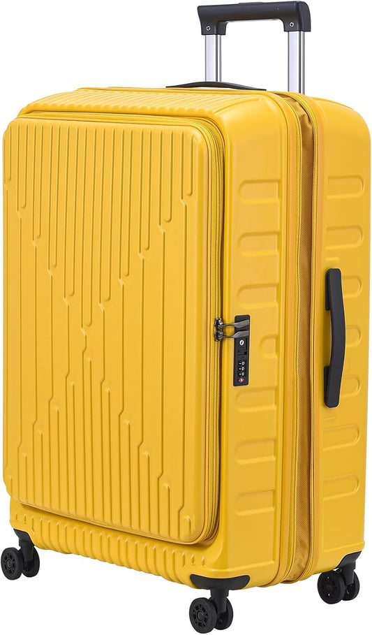 29 Inch Luggage with Expansion & Side Opening Design, 50 * 31(35)*76cm, 117L~133L Ligthweight ABS+PC Hardshell Checked Suitcase, Yellow