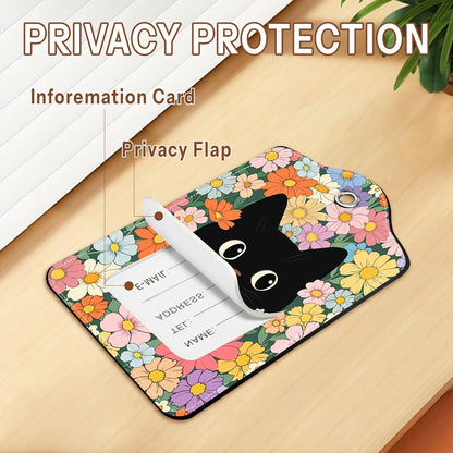 2 Pcs Colorful Cat Luggage Tags for Suitcase, Leather Luggage Tags Cute, Privacy Cover ID Label with Stainless Steel Loop & Address Card, Black Cat Travel Bag Tag Luggage Accessories for Suitcases