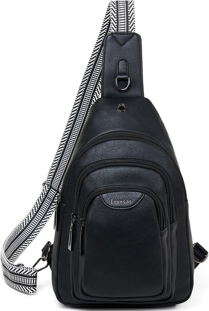 10L Crossbody Sling Bag for Women Men Anti Theft Cross Body Fanny Pack Belt Bag Purse Gifts for Women Faux Leather, Black