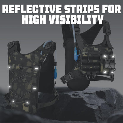 Hydration Vest（The design patent has been granted ）with 2L Water Bladder for Men and Women,Lightweight Adjustable Hydration Backpack,Reflective Running Hydration Chest Bag for Hiking Climbing Cycling