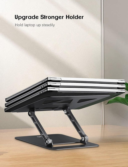 Adjustable Laptop Stand for Desk, Portable Laptop Stand Holder and Riser, Foldable Aluminum Notebook Computer Stand for MacBook Air Pro HP Lenovo Dell Samsung Chromebook, 10-15.6 inch, Black
