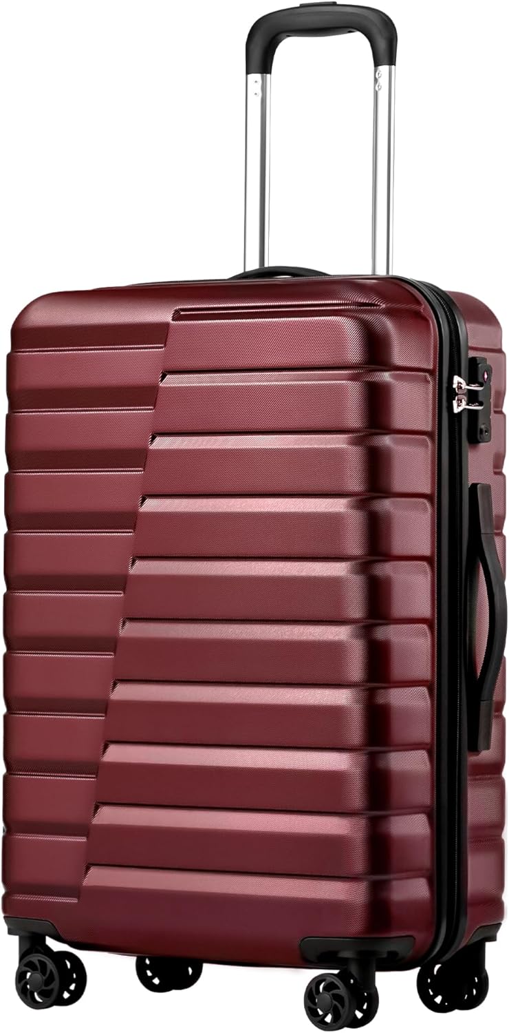 Coolife Carry On Luggage Airline Approved with Wheels Hard Shell Suitcase Spinner TSA Lock Telescopic Handle 20in-Wine Red