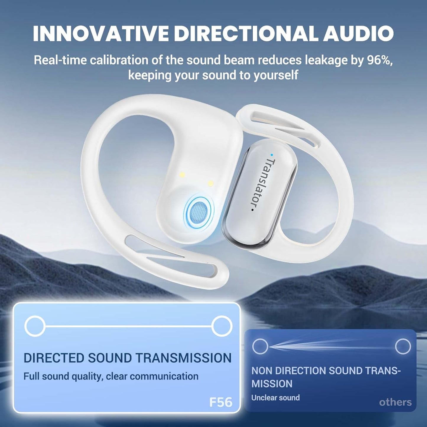 AI Translation Earbuds Real-Time 3-in-1 Language Translator Earbuds Lifetime Free Offline Translation(8 Languages) & Online Translation(144 Languages) Fit iOS & Android AF56 White