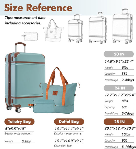 Merax Suitcase Set 28 inches Expandable Luggage with TSA Lock Spinner Wheels Hardshell Lightweight Vintage Luggage with Travel Bag,Green