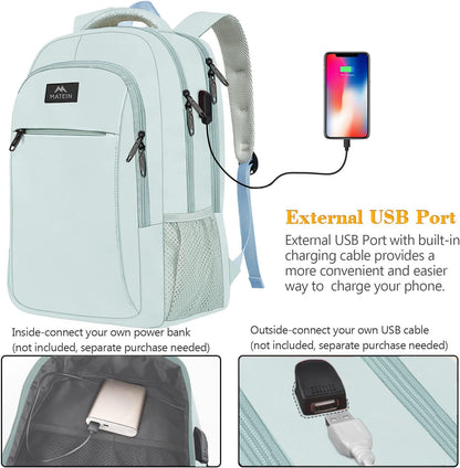 MATEIN Travel Laptop Backpack, Lightweight Anti Theft School Bookbag for Girls Boys and Students with USB Charging Port, Water Resistant 15.6 Inch Computer Bag Sturdy College Daypack Gift for Women