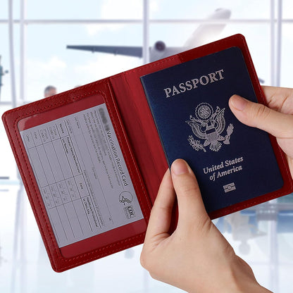 TIGARI Passport Holder for Travel Women Men, PU Leather Passport Wallet Cover Case Sleeve, Waterproof Protected Document Organizer, Family Vacation Plane Cruise Travel Essentials-Red